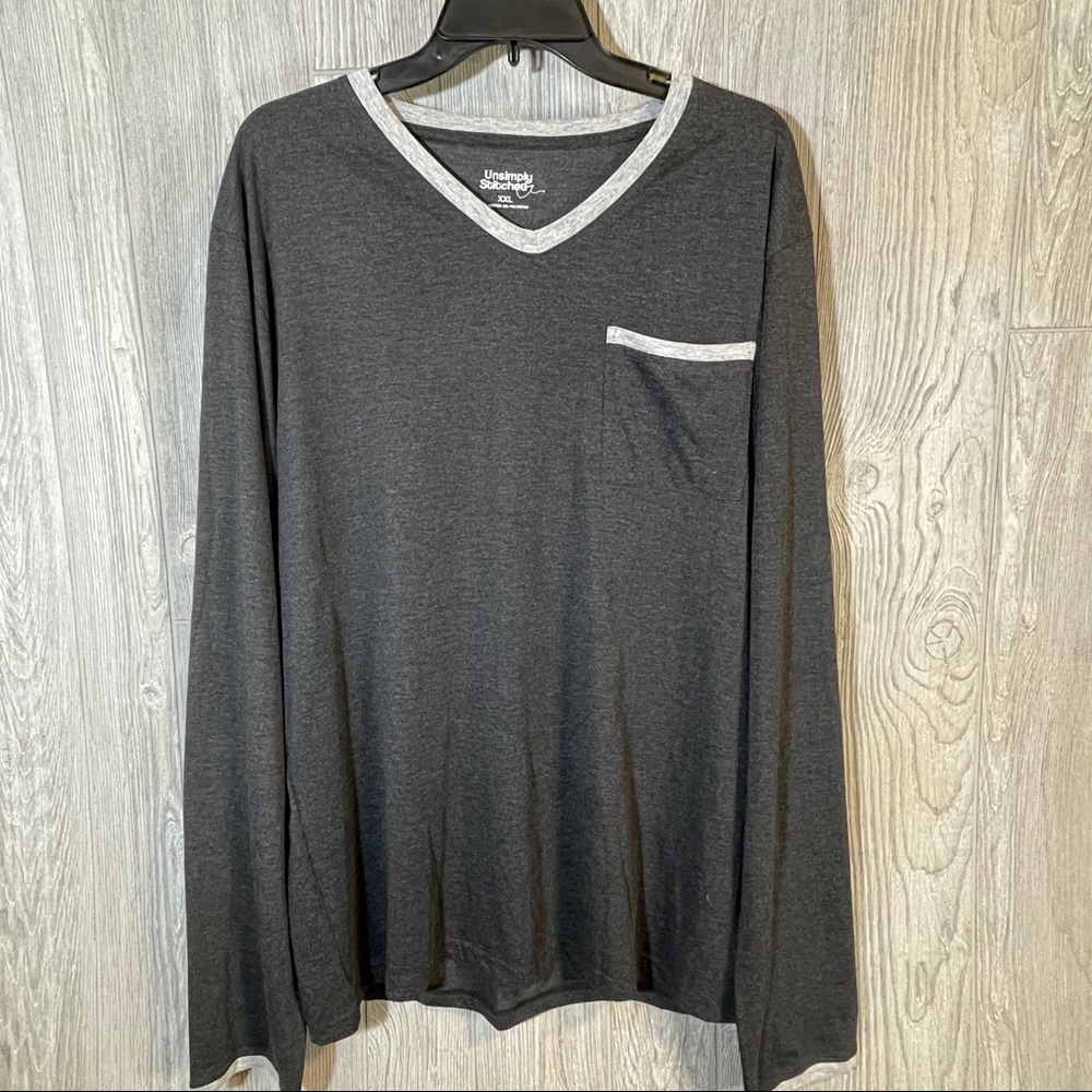 Unsimply Stitched Grey V neck LS Tshirt Size XXL
